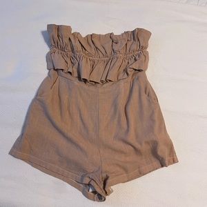 Princess polly tan ruffle strapless romper